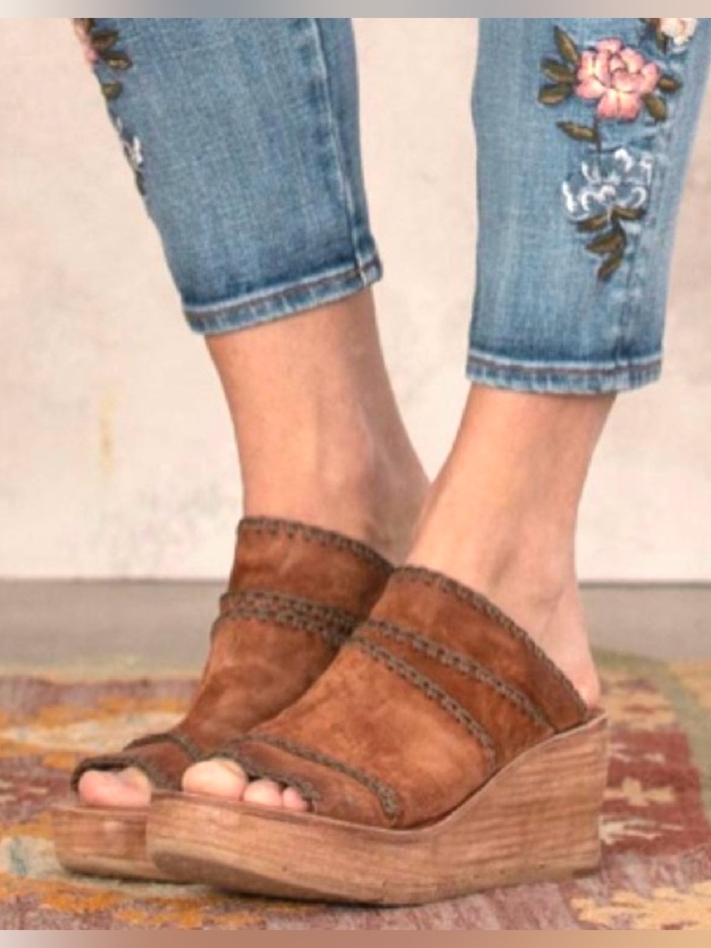 A.S.98 Nelson wedge sandals suede leather platform shoes in whiskey sz eu 42